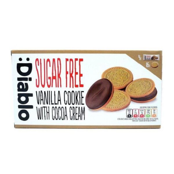 DIABLO SUGAR FREE VANILLA SANDWICH COOKIES WITH COCOA CREAM